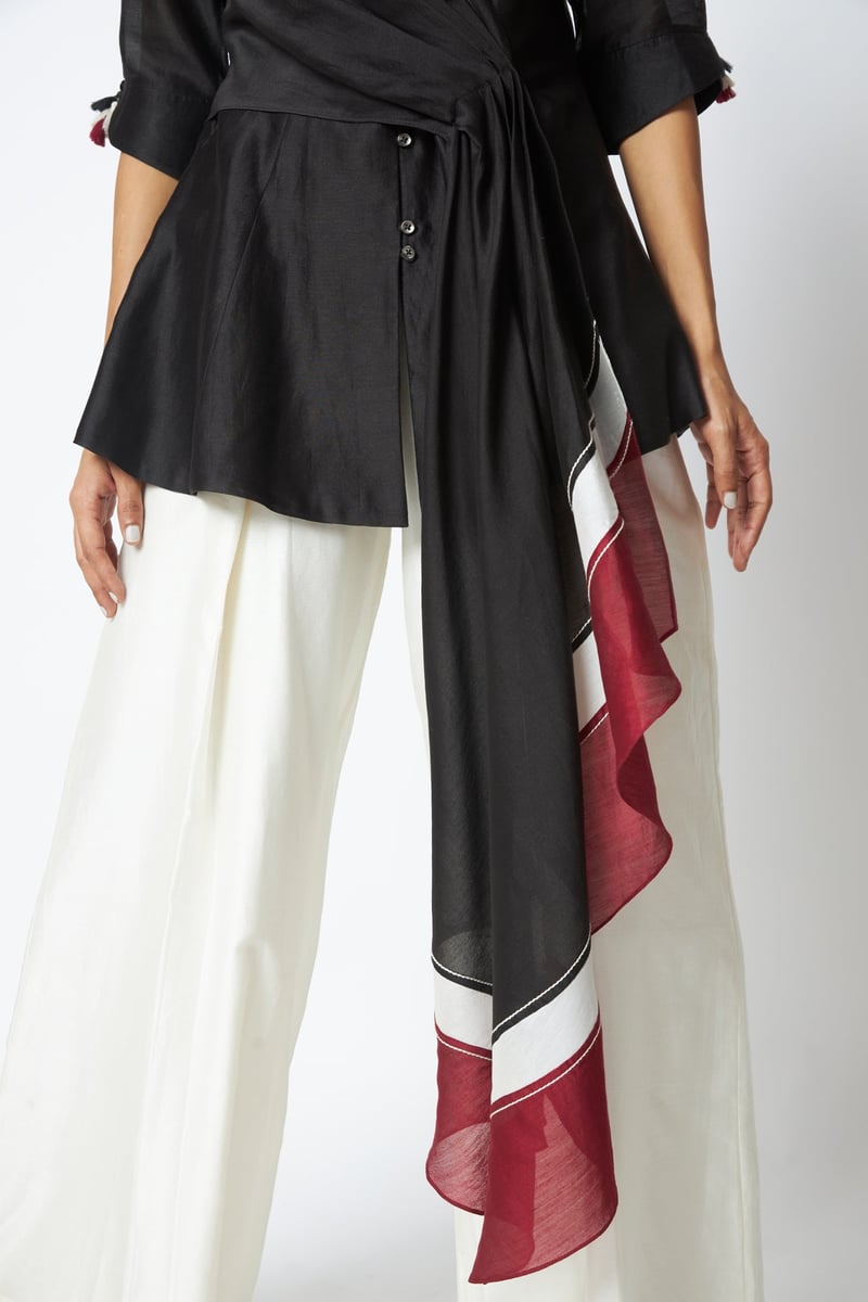 Black Wrap Top and Wide Leg Pants Co-ord Set