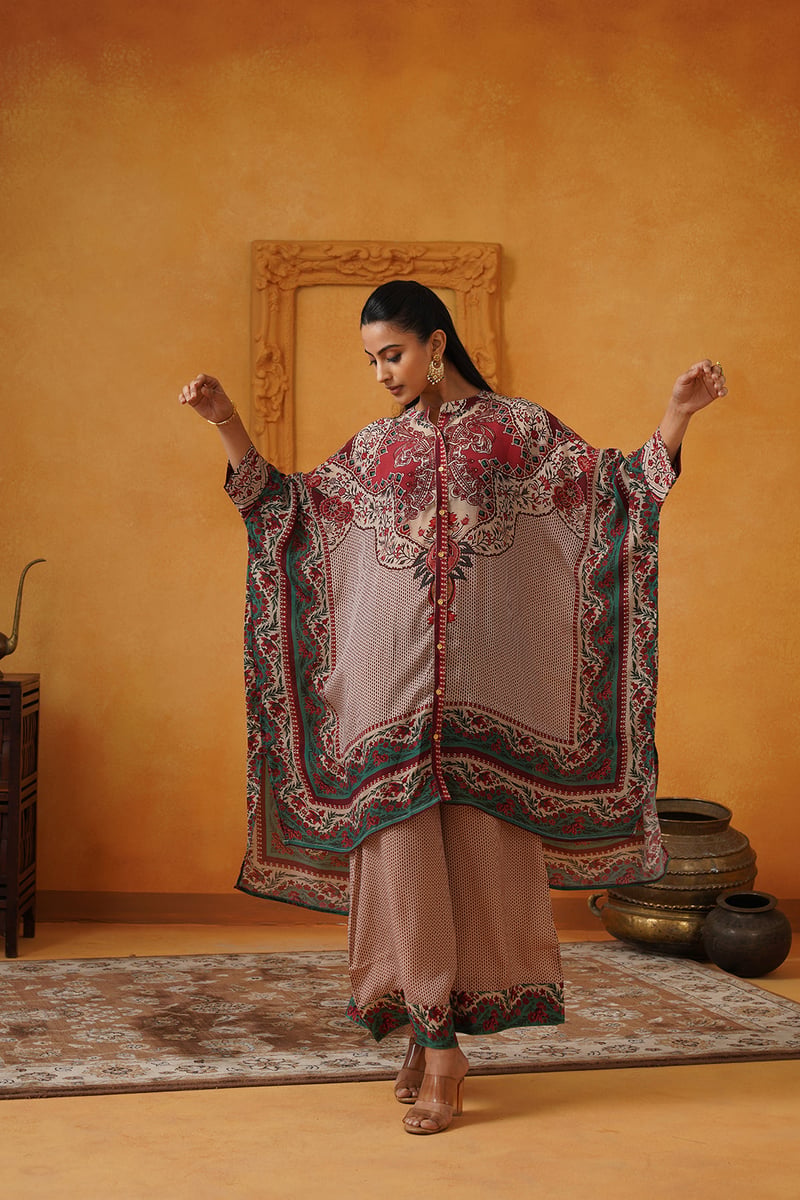 Printed Kaftan Top and Wide-Leg Pants Co-ord Set