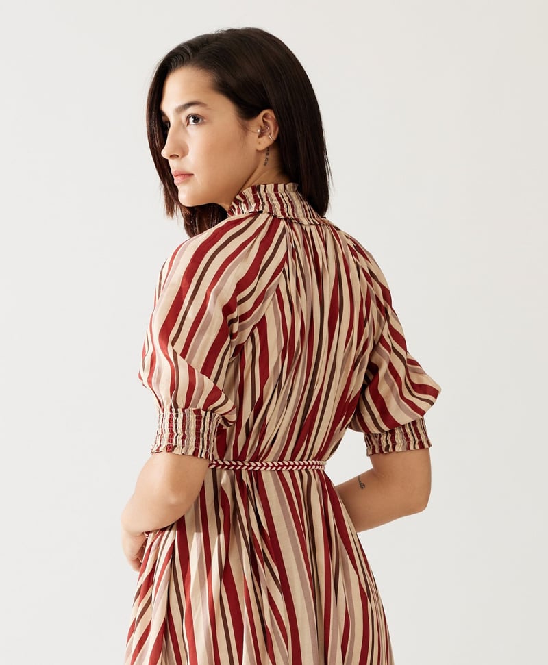 Red And Cream Stripe Long Dress