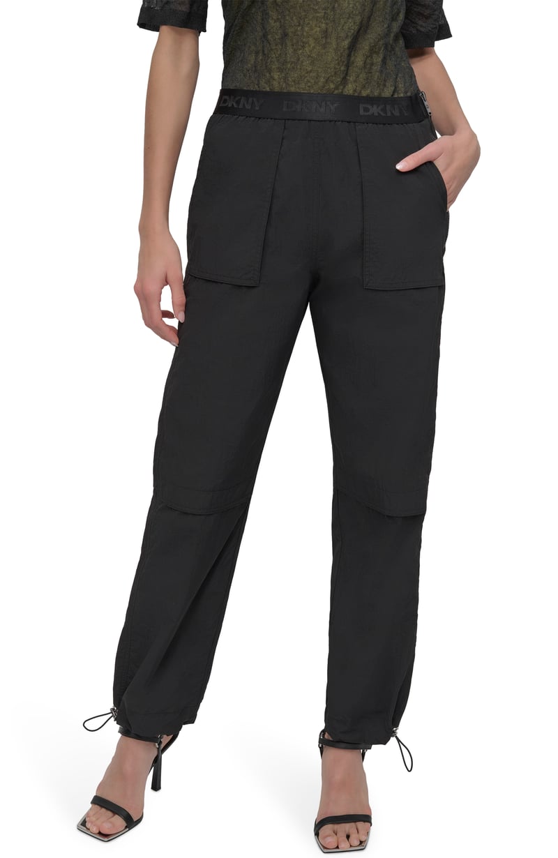 Black High-Rise Nylon Utility Straight-Leg Trousers — DKNY