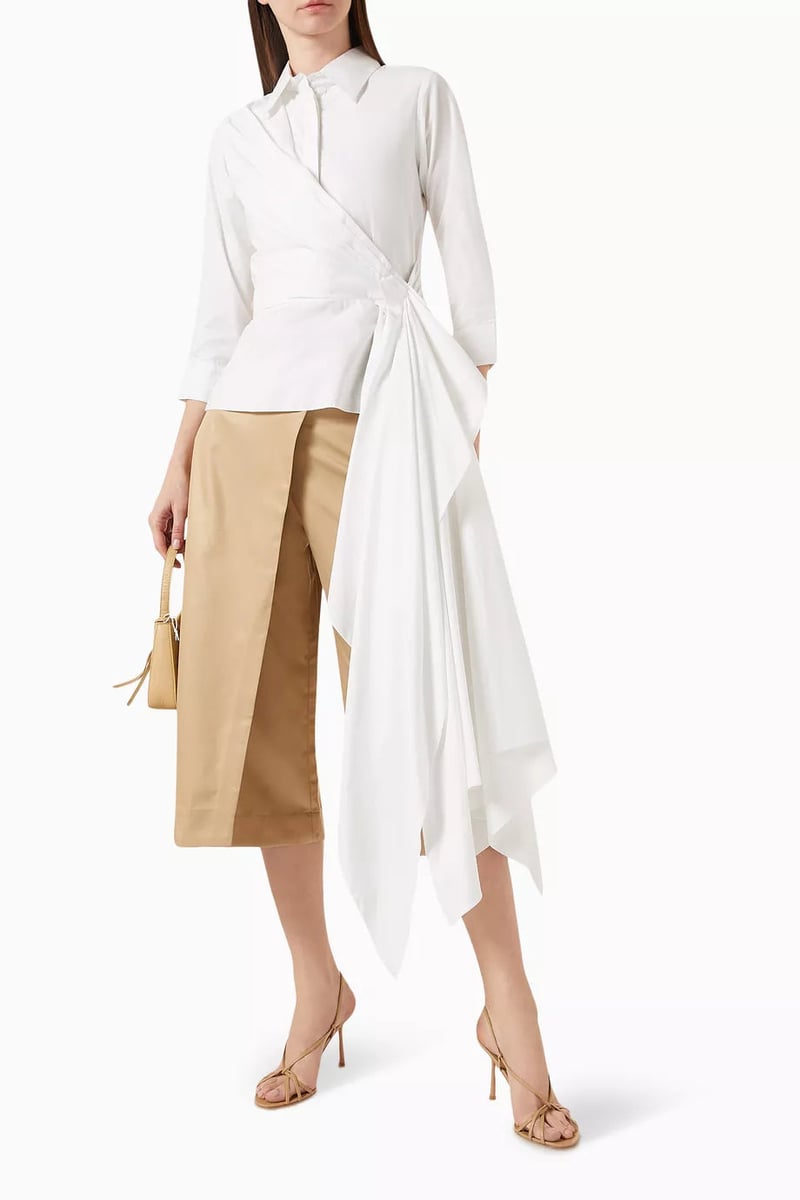 White Cotton Poplin Drape-Panel Shirt