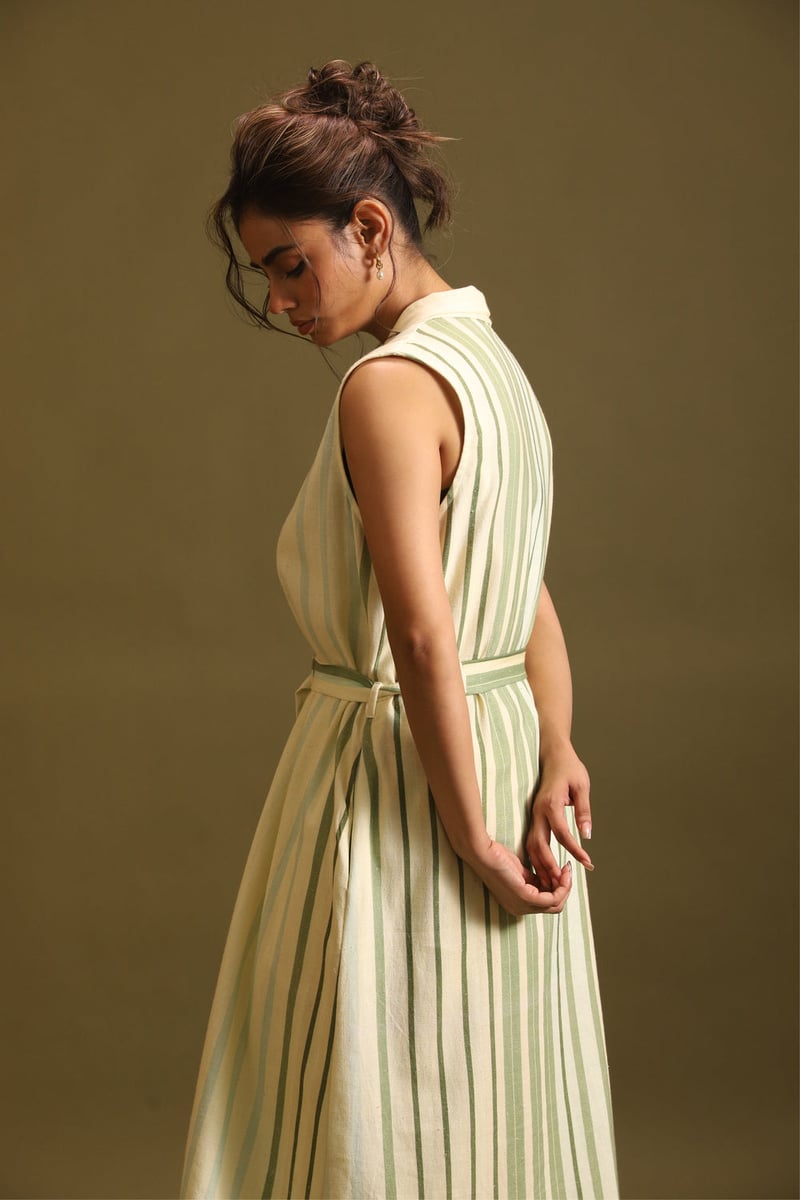 Buttery Yellow Striped Trench Co-ord Set with Belt