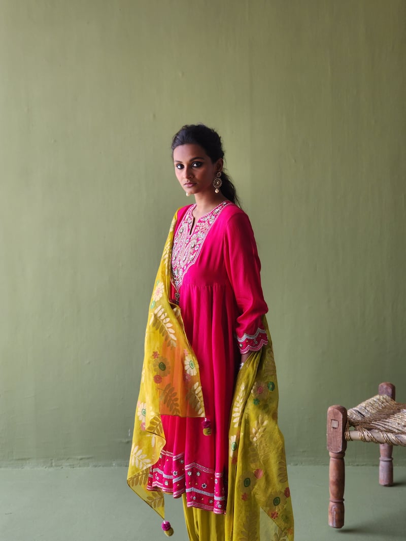 Magenta Embroidered Anarkali Kurta Set with Dupatta