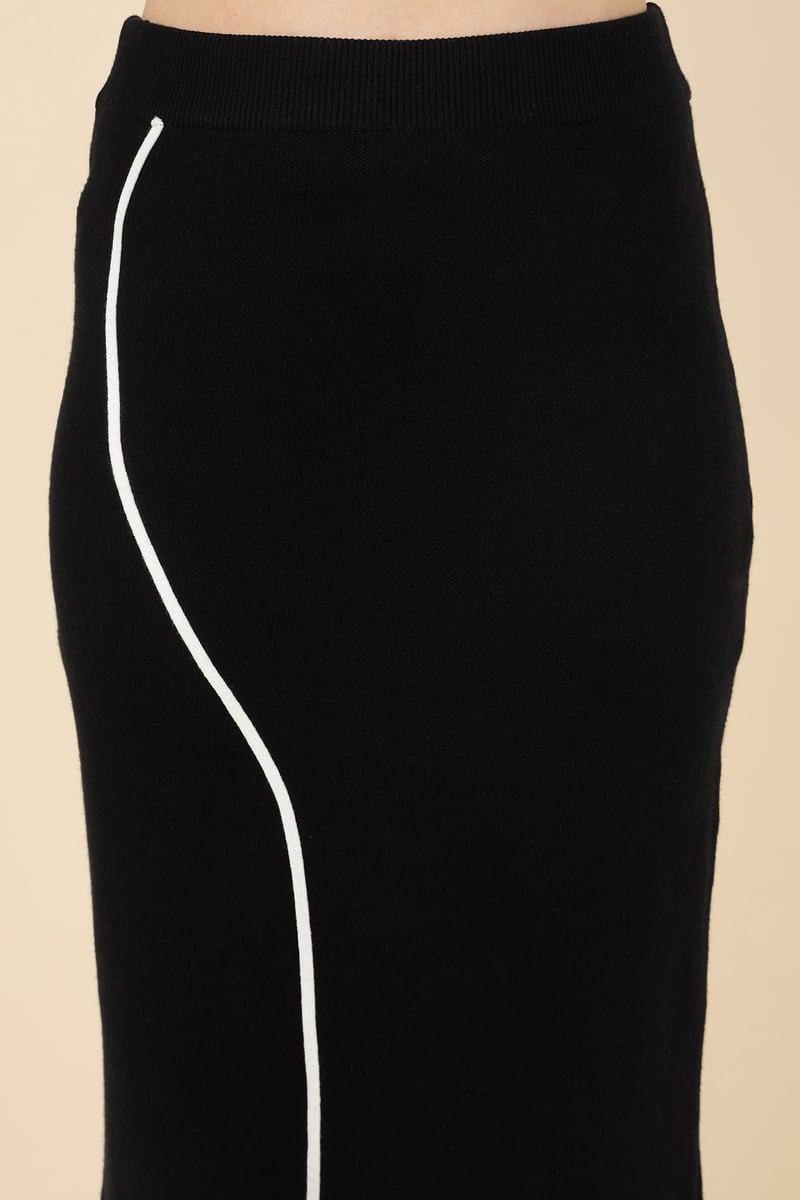 Black Graphic Knit Top and Midi Skirt Co-ord Set
