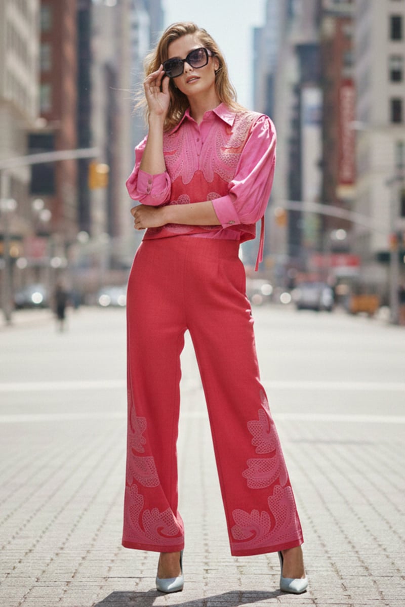 Pink and Red Cutwork Overlay Co-ord Set