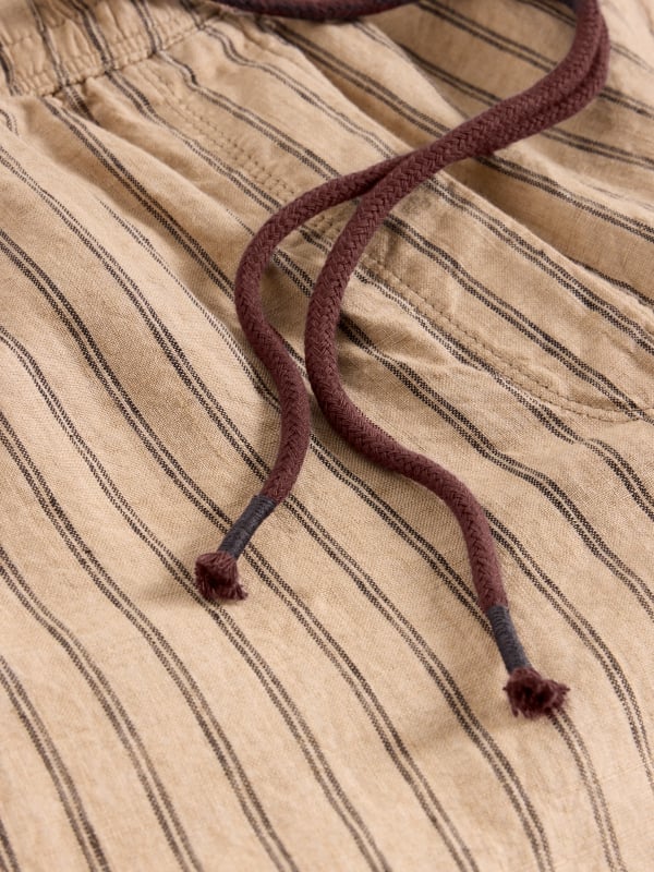 Natural Multi Linen Pinstripe Wide-Leg Trousers