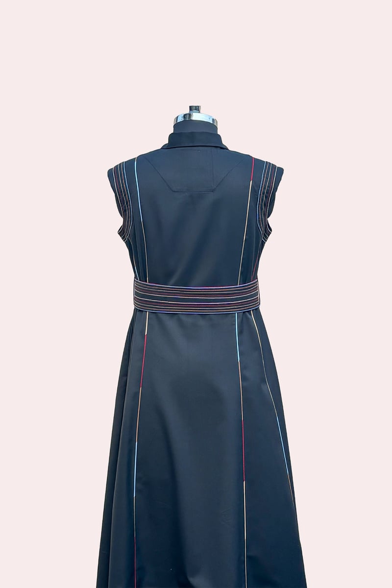 Black Suiting Sleeveless Belted Trench-Style Coat