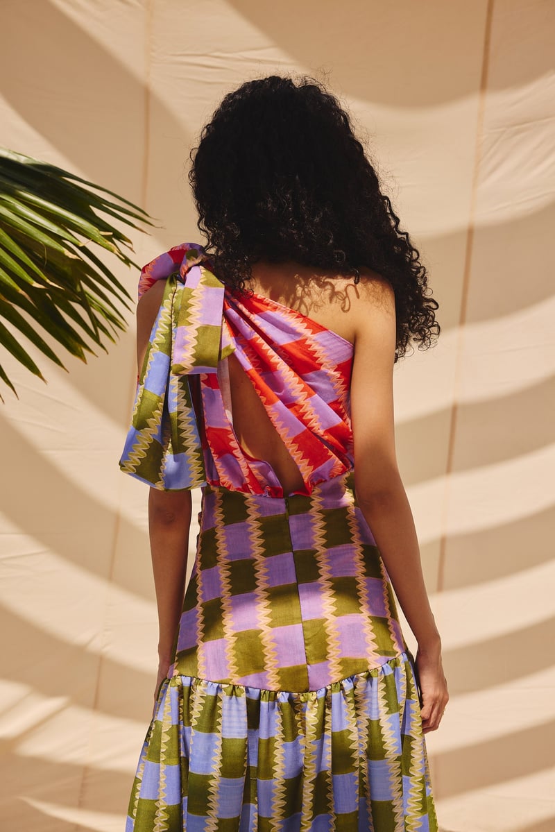 Multicolor One-Shoulder Printed Maxi Dress with Slit