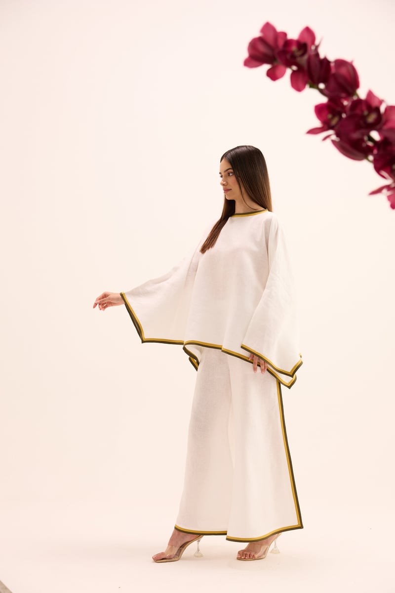 White Linen Asymmetric Top and Wide-Leg Co-ord Set