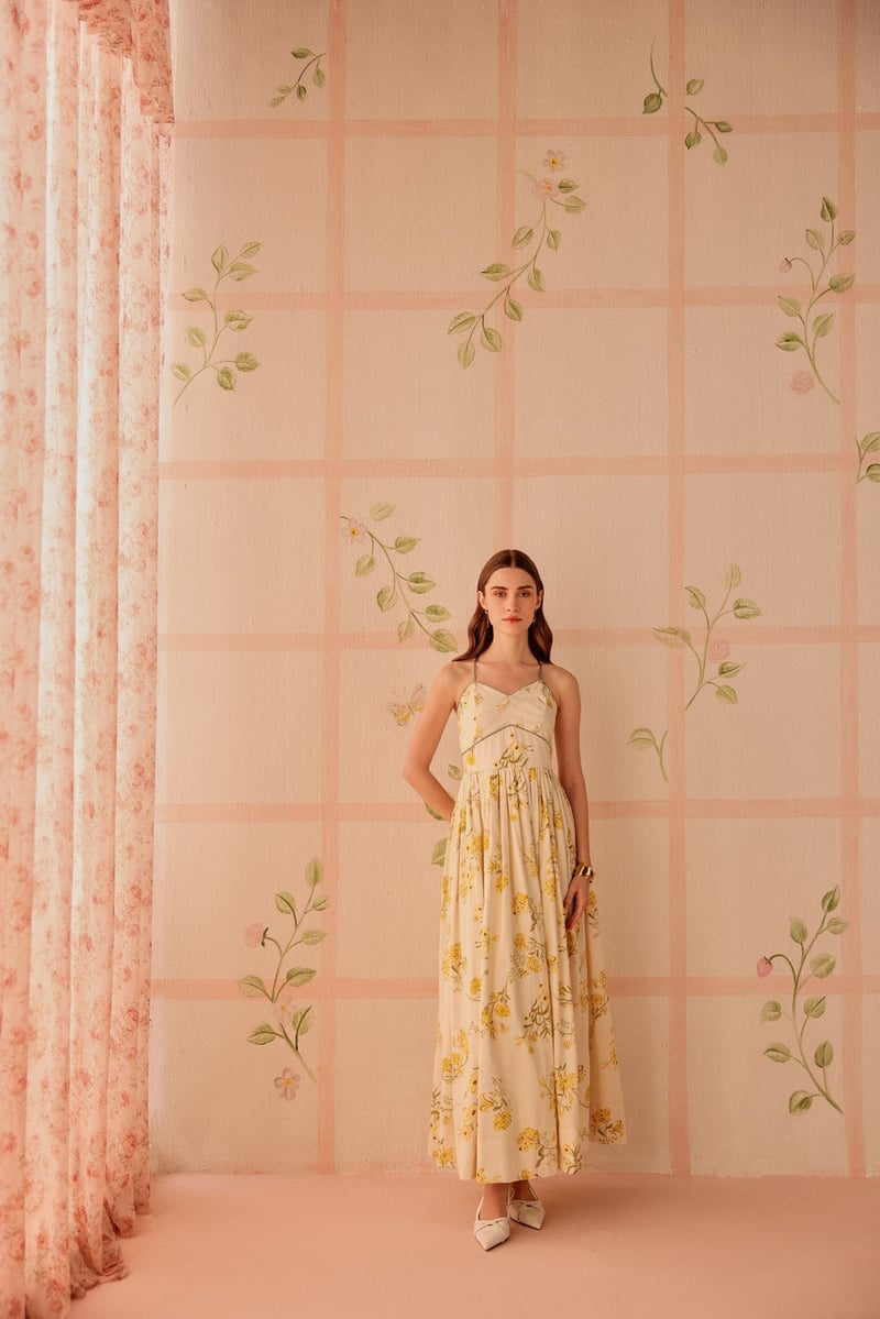 Butter Yellow Floral Sweetheart Maxi Dress — Sage by Mala