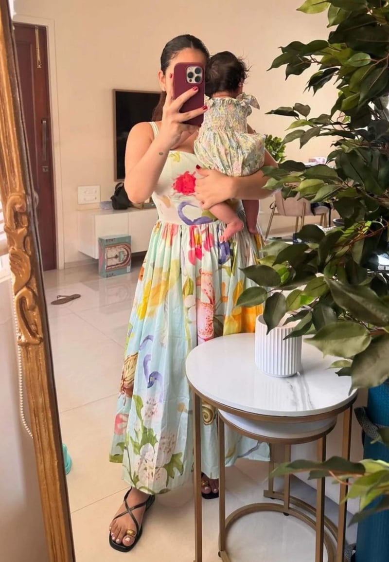 Blue Multicolor Floral Square Neck Midi Dress
