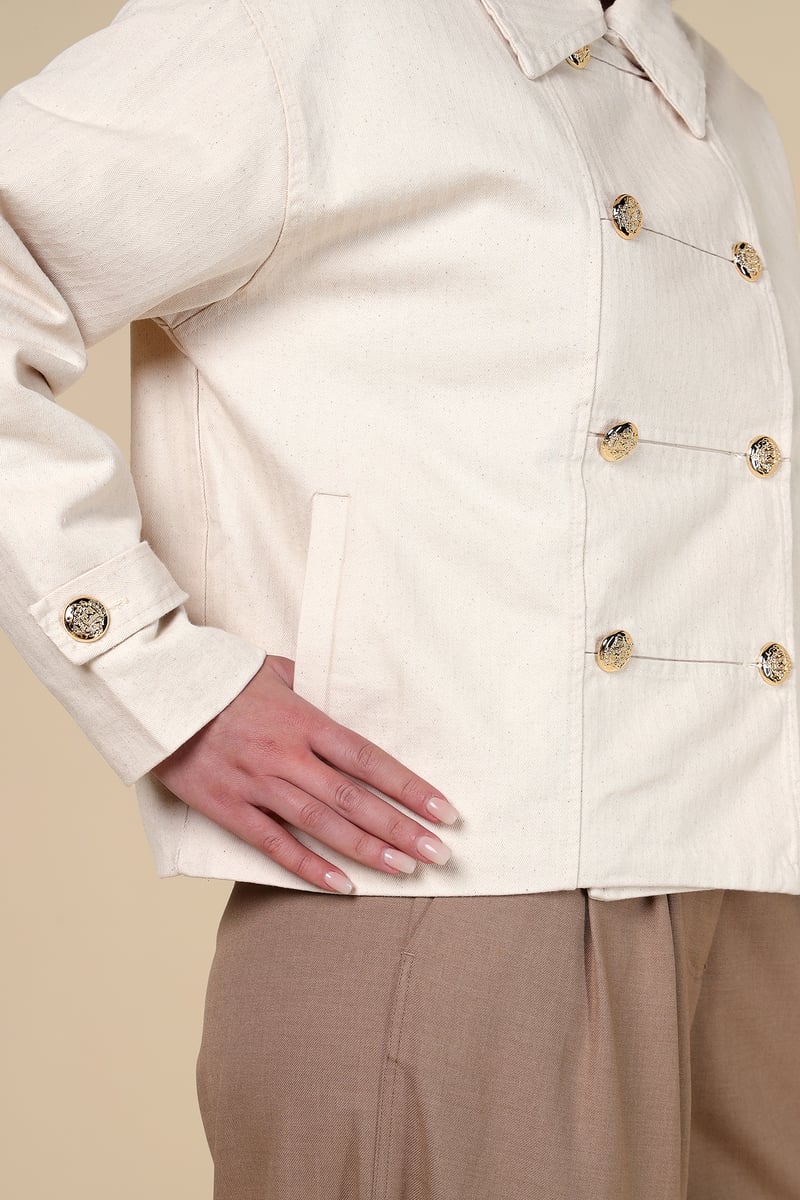Beige Tailored Double-Breasted Style Button Jacket