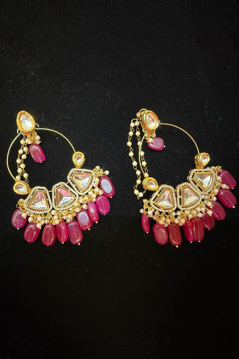 Gulabi Kundan & Ruby Drop Chandbalis