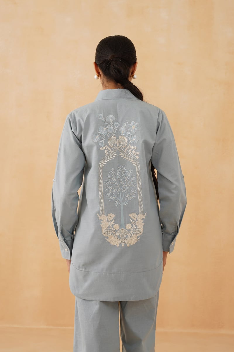 Light Blue Embroidered Tunic and Pant Co-ord Set