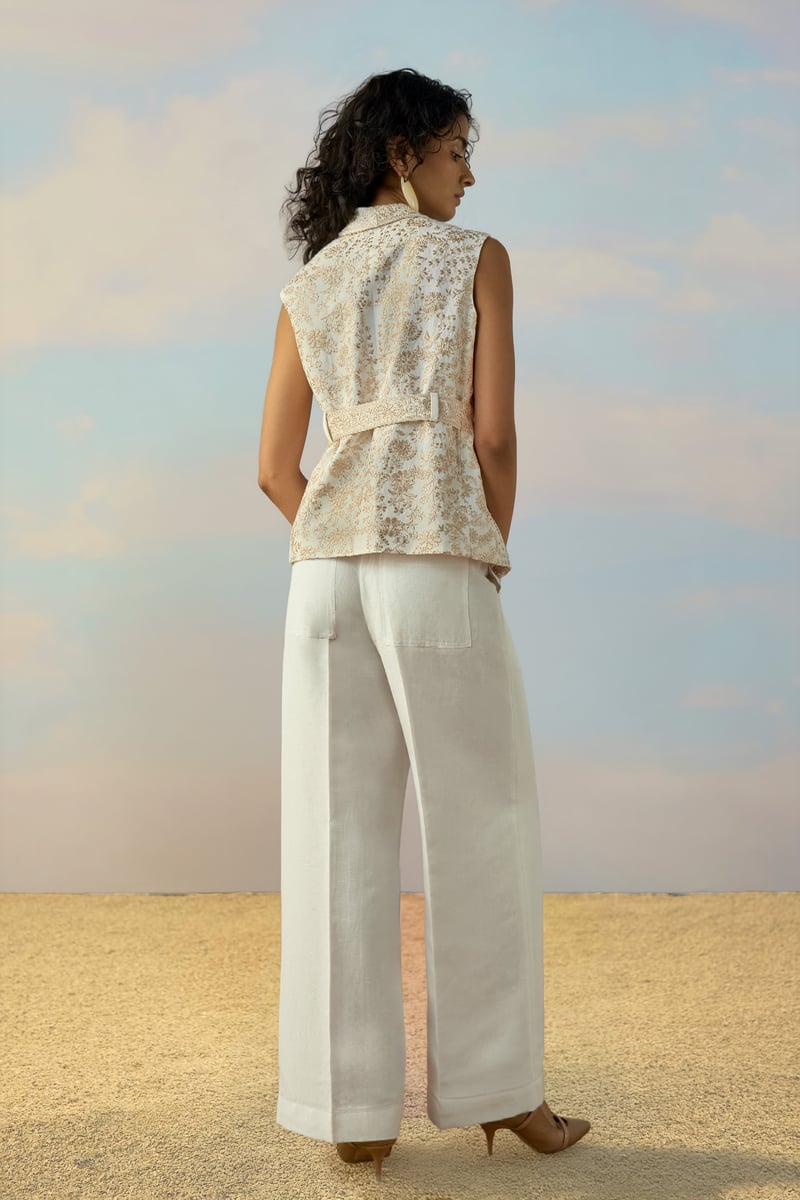Champagne/Ivory Embroidered Wrap Waistcoat