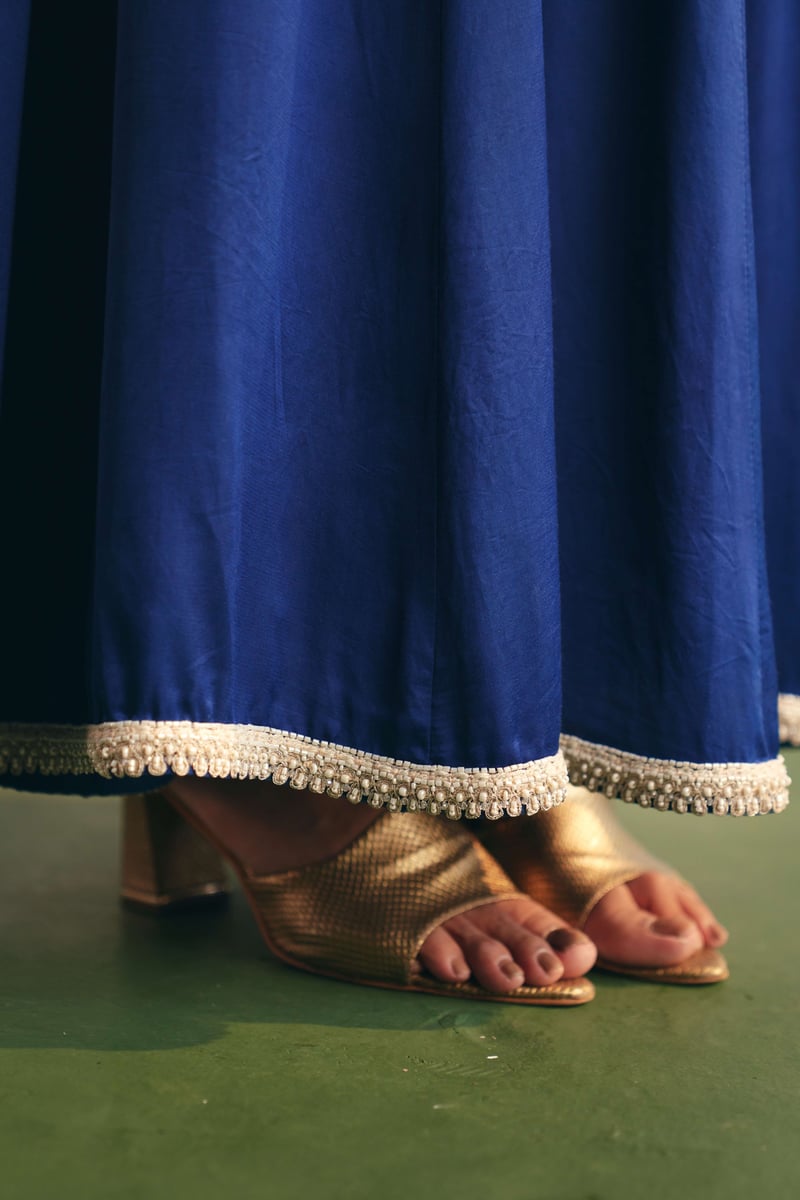 Cobalt Blue Embroidered Peplum Kurta Sharara Set