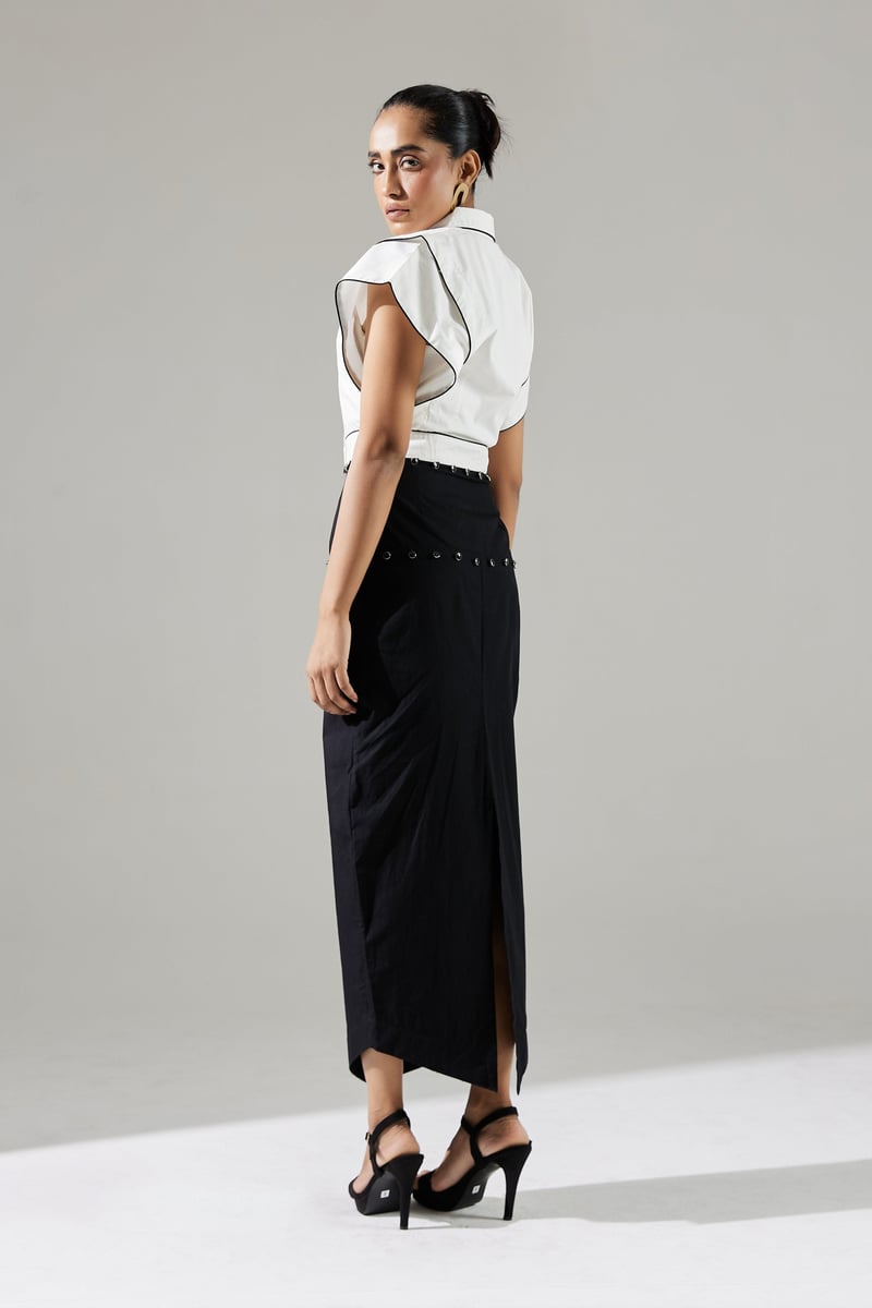 Black and White Shirt and Maxi Pencil Skirt Co-ord Set