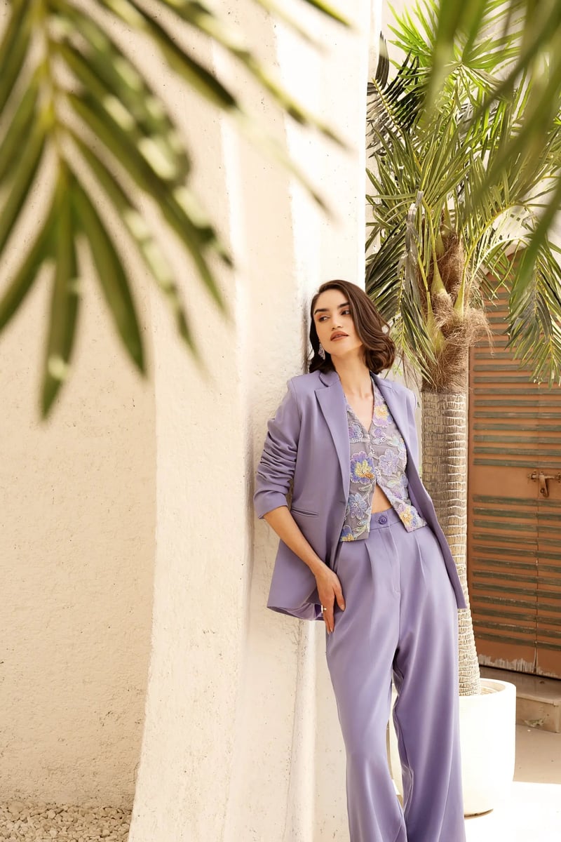 Periwinkle Halter Embroidered & Beaded Net Waistcoat