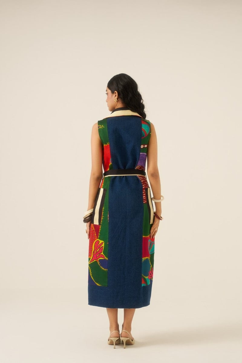 Multicolor Trench-Style Wrap Midi Dress with Belt