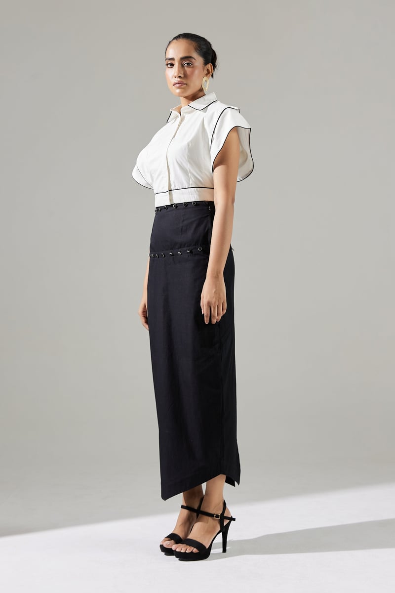 Black and White Shirt and Maxi Pencil Skirt Co-ord Set