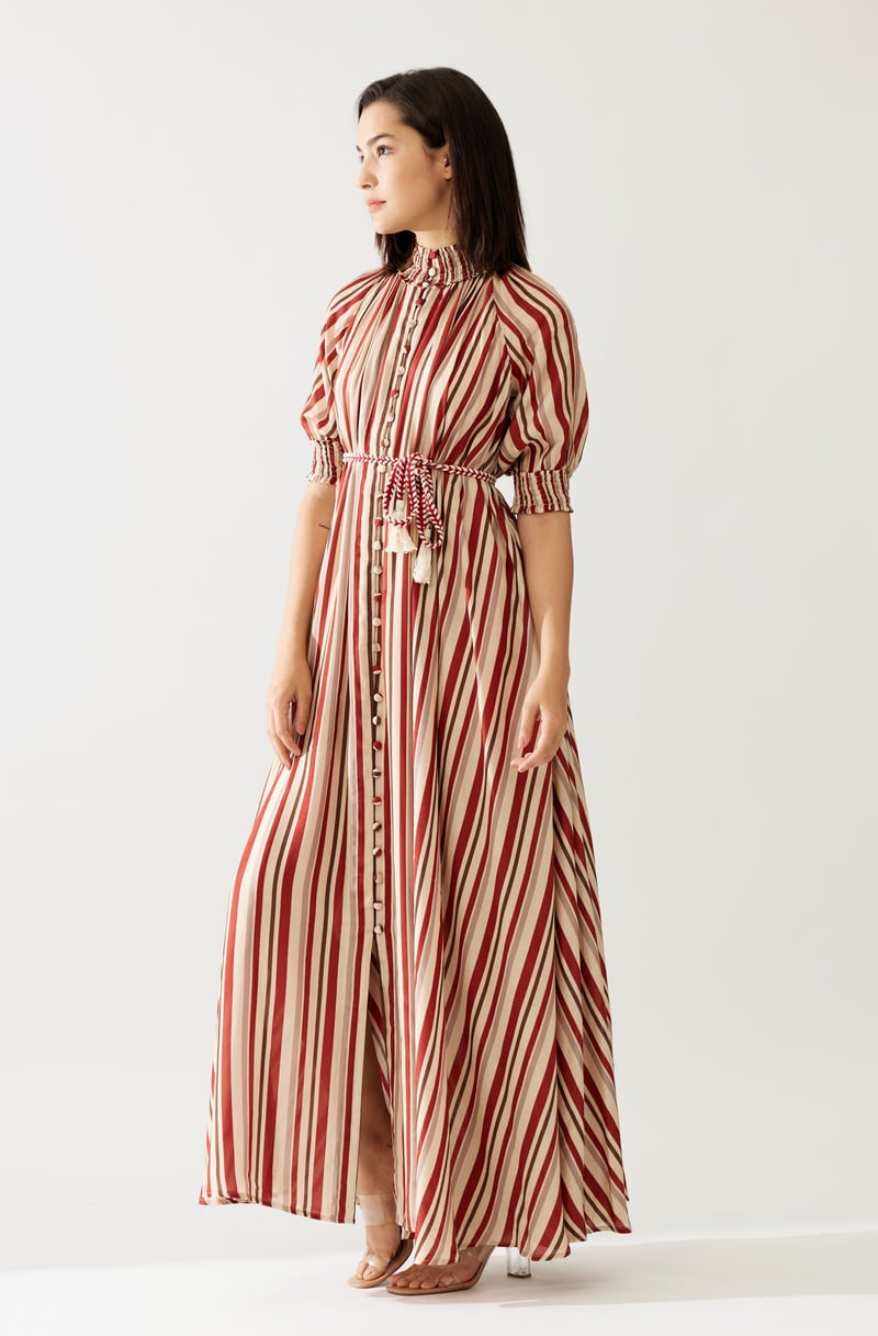 Red And Cream Stripe Long Dress