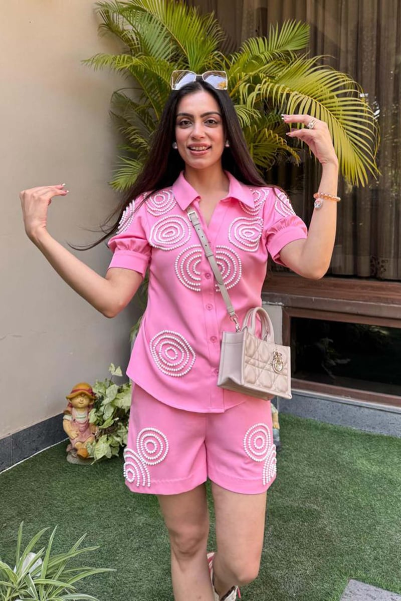 Pink Beaded Shirt and Shorts Co-ord Set