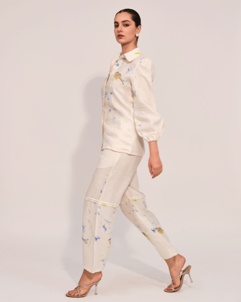 Apricot Linen Printed Shirt and Pants Co-ord Set