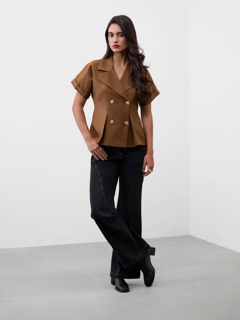 Carbon Black Wide-Leg Panelled Jeans