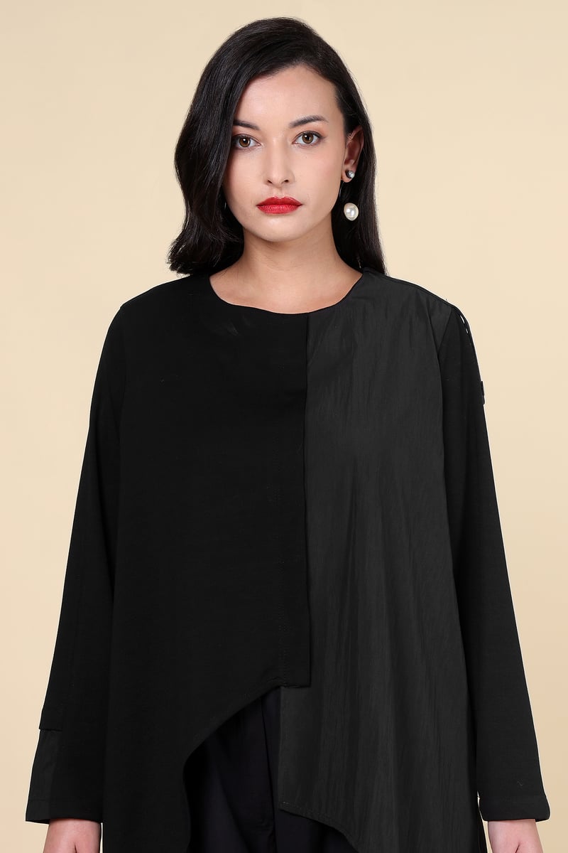 Black Asymmetric Layered Longline Top
