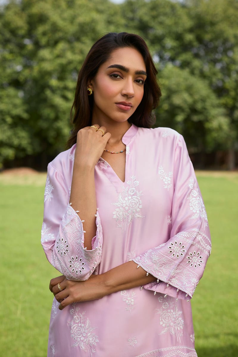 Pink and Cream Embroidered Farshi Pants Co-ord Set