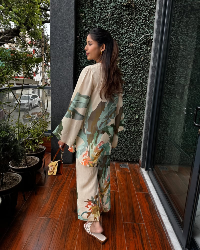 Multicolor Abstract Printed Tunic and Pant Co-ord Set