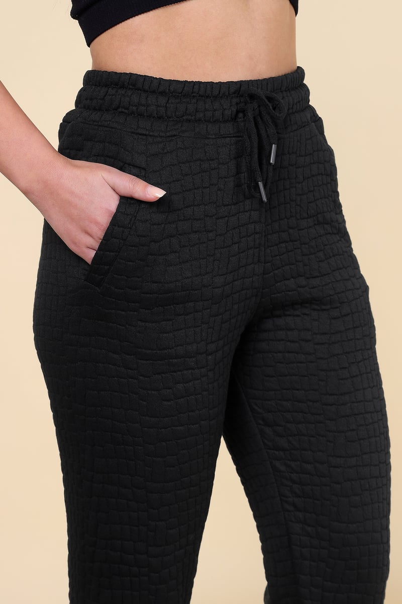 Black Quilted Shirt Jacket and Tapered Pants Co-ord Set