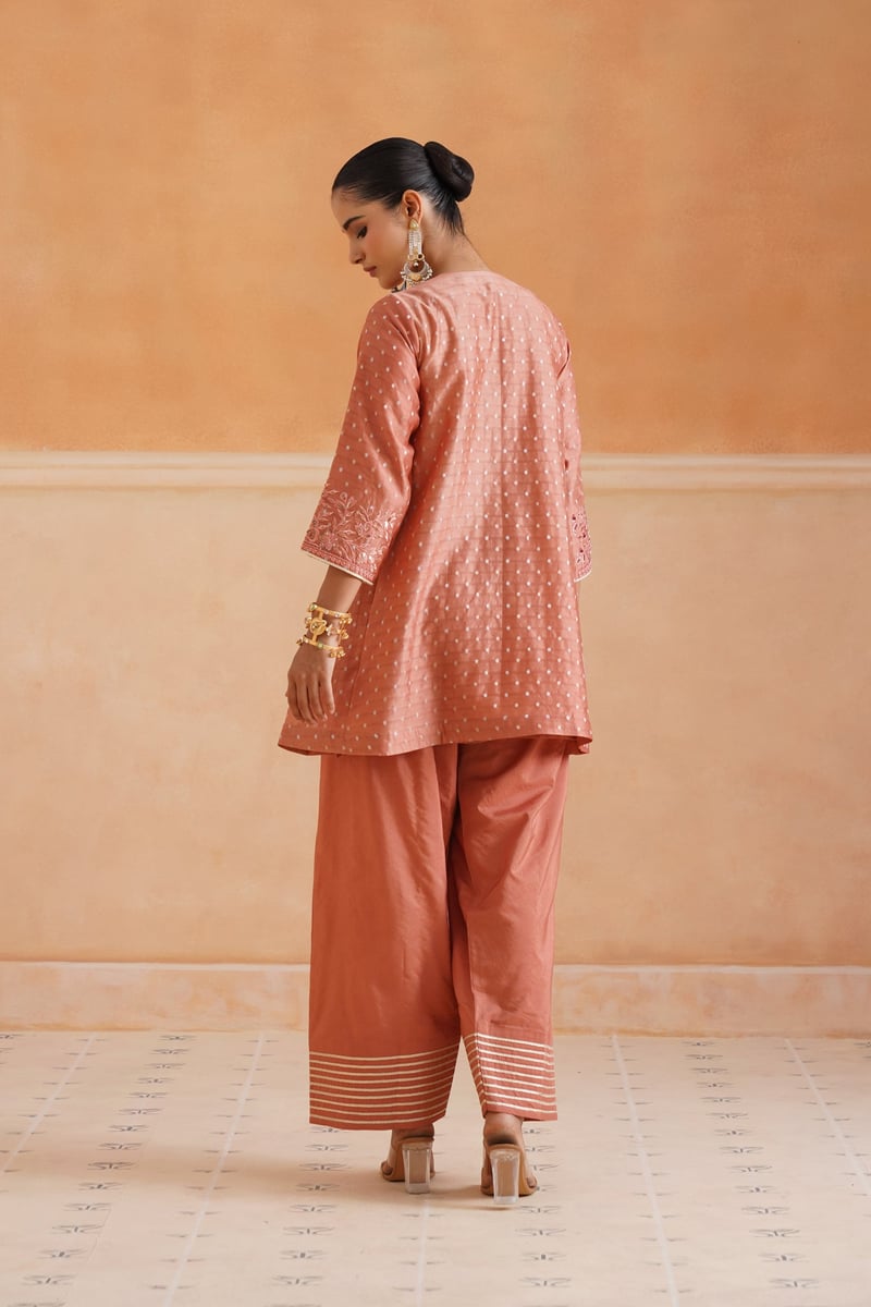 Peach Blush Embroidered Chanderi Kurta Set with Dupatta
