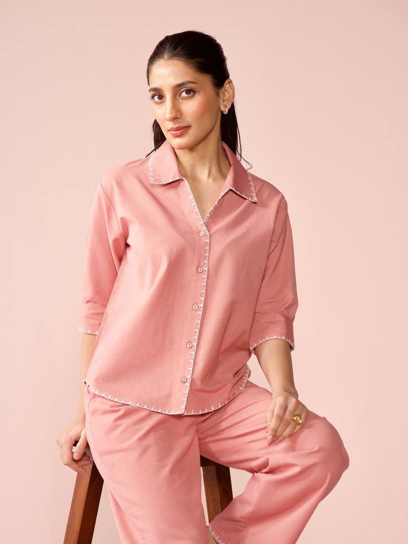 Rose Cotton-Linen Blend Relaxed Fit Co-ord Set