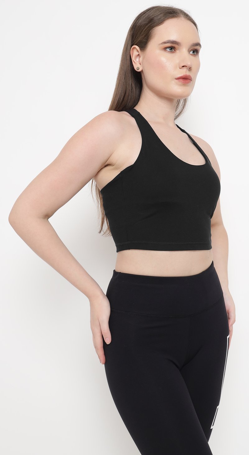 Black Longline Scoop Neck Racerback Sports Bra