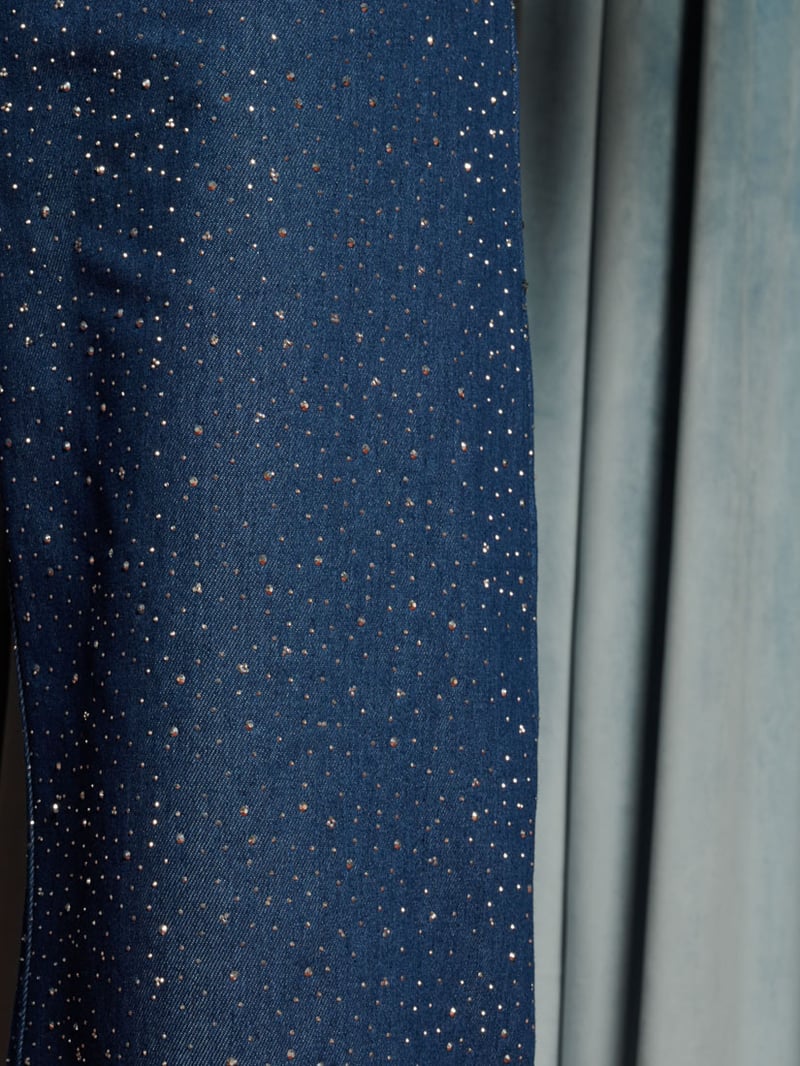 Blue Studded Wide-Leg High-Rise Jeans