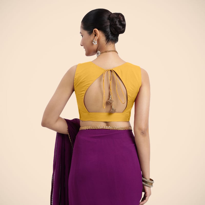 Marigold Yellow Sleeveless V-Neck Front Open Saree Blouse