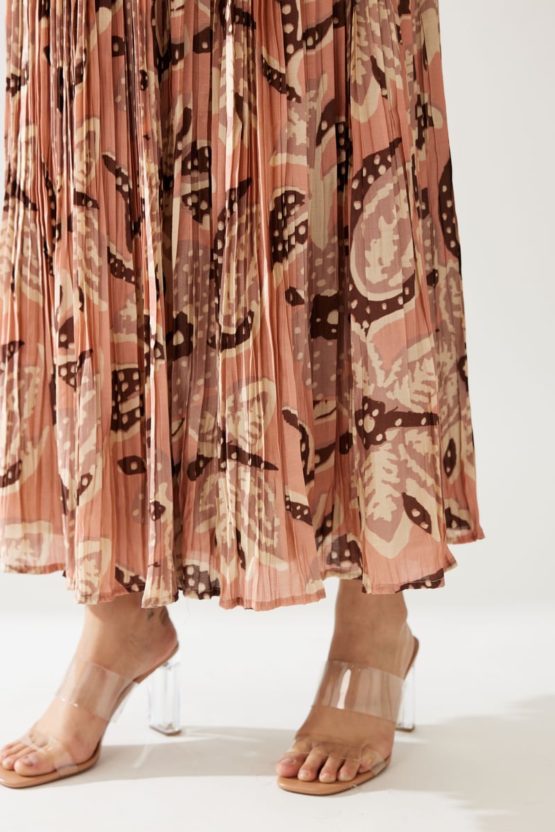 Peach And Cream Floral Crinkled Skirt