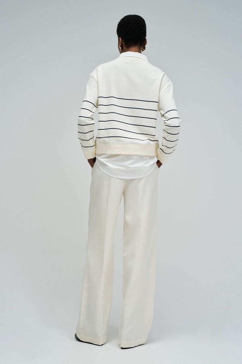 Light Beige Striped Crew Neck Sweatshirt