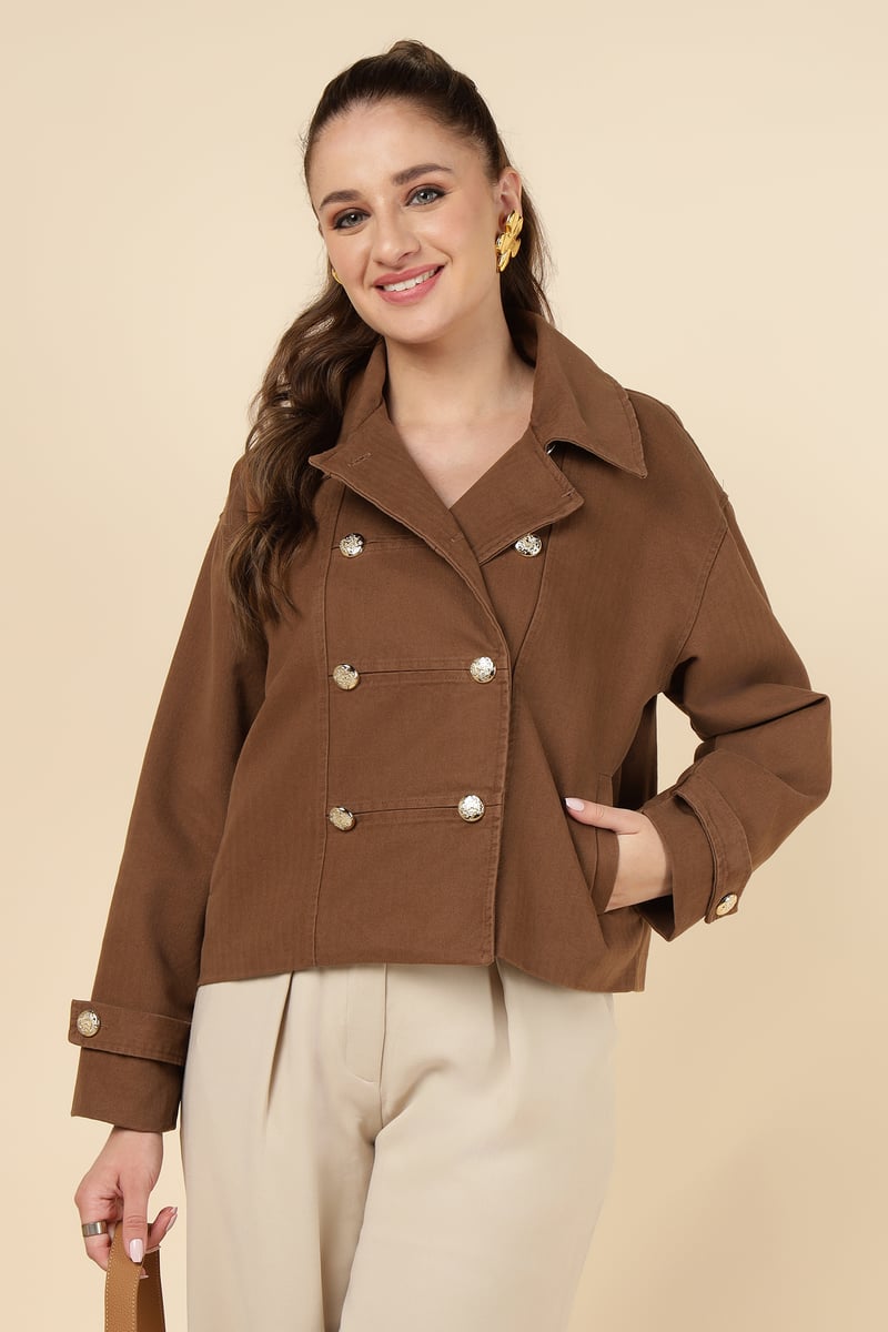 Brown Double-Breasted Tailored Jacket