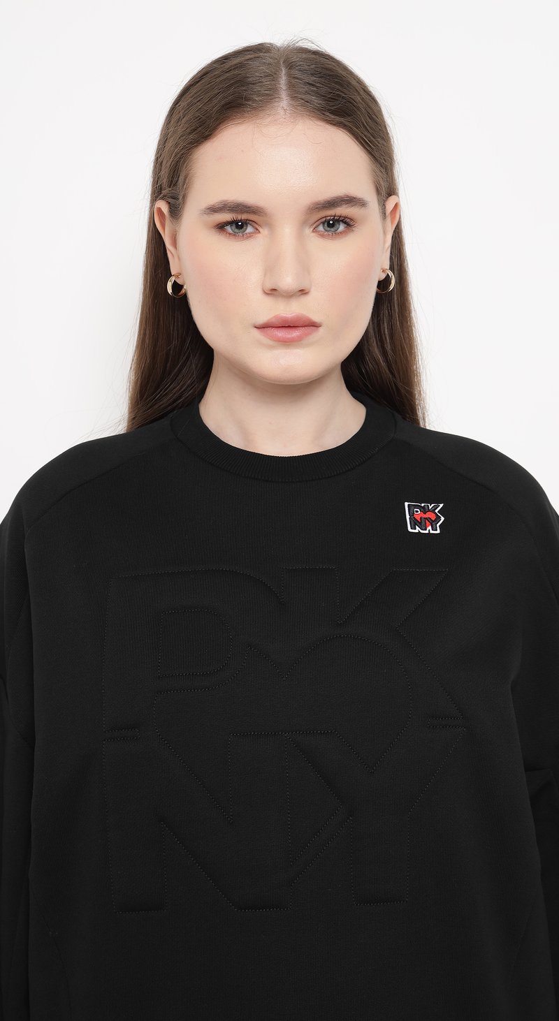 Black Relaxed-Fit Crewneck Sweatshirt with Tonal Lettering