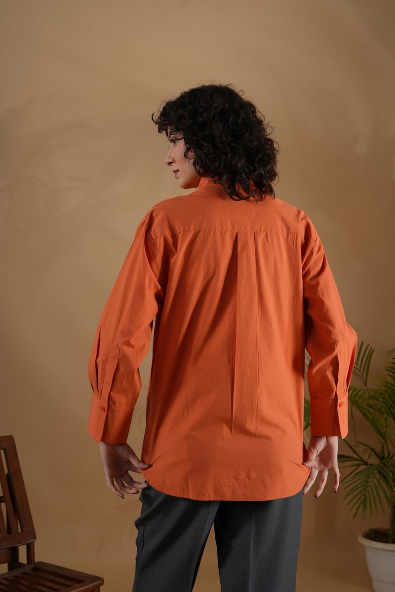 Orange Cotton Comfort-Fit Embroidered Shirt