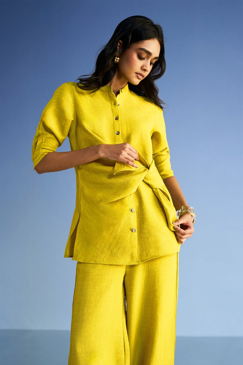 Chartreuse Linen-Blend Relaxed Fit Pleated Cuff Trousers