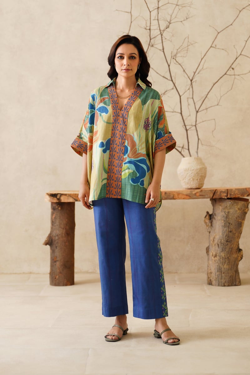 Multi Print Cotton Flex Co-ord Set with Wide-Leg Pants