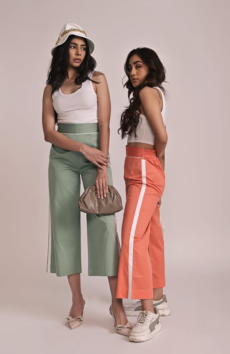 Orange Cotton Satin Shirt and Wide-Leg Pants Co-ord Set