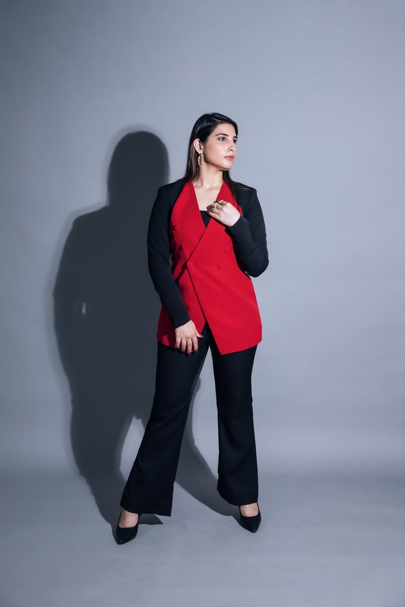 Red and Black Double-Breasted Blazer Co-ord Set