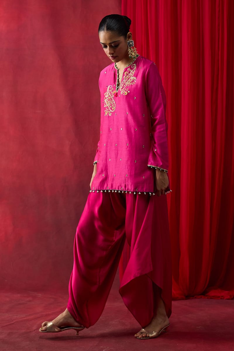 Pink Embroidered Co-ord Set with Cowl Pants