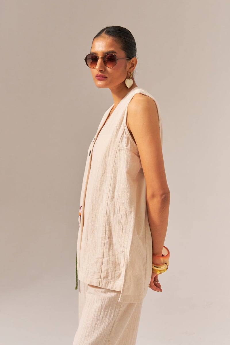 Cream Kala Cotton Button-Front Co-ord Set