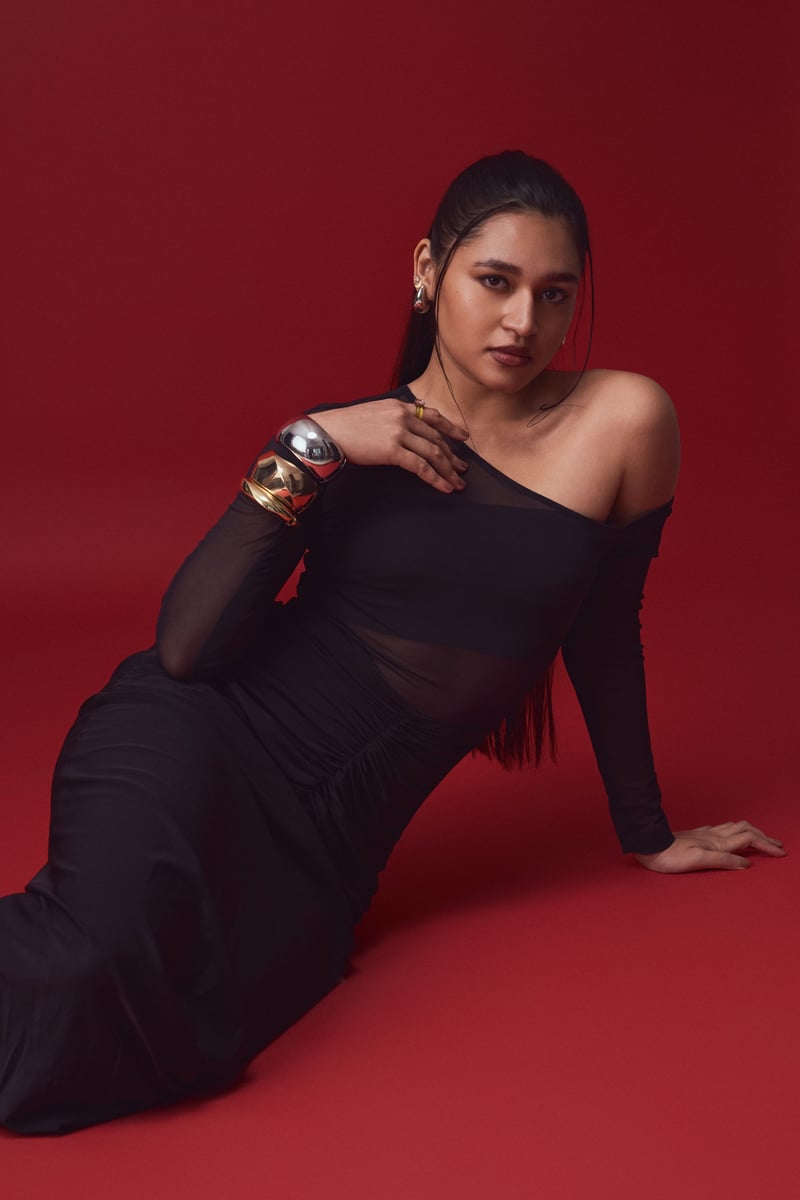 Black One-Shoulder Sheer Sleeve Ruched Maxi Gown