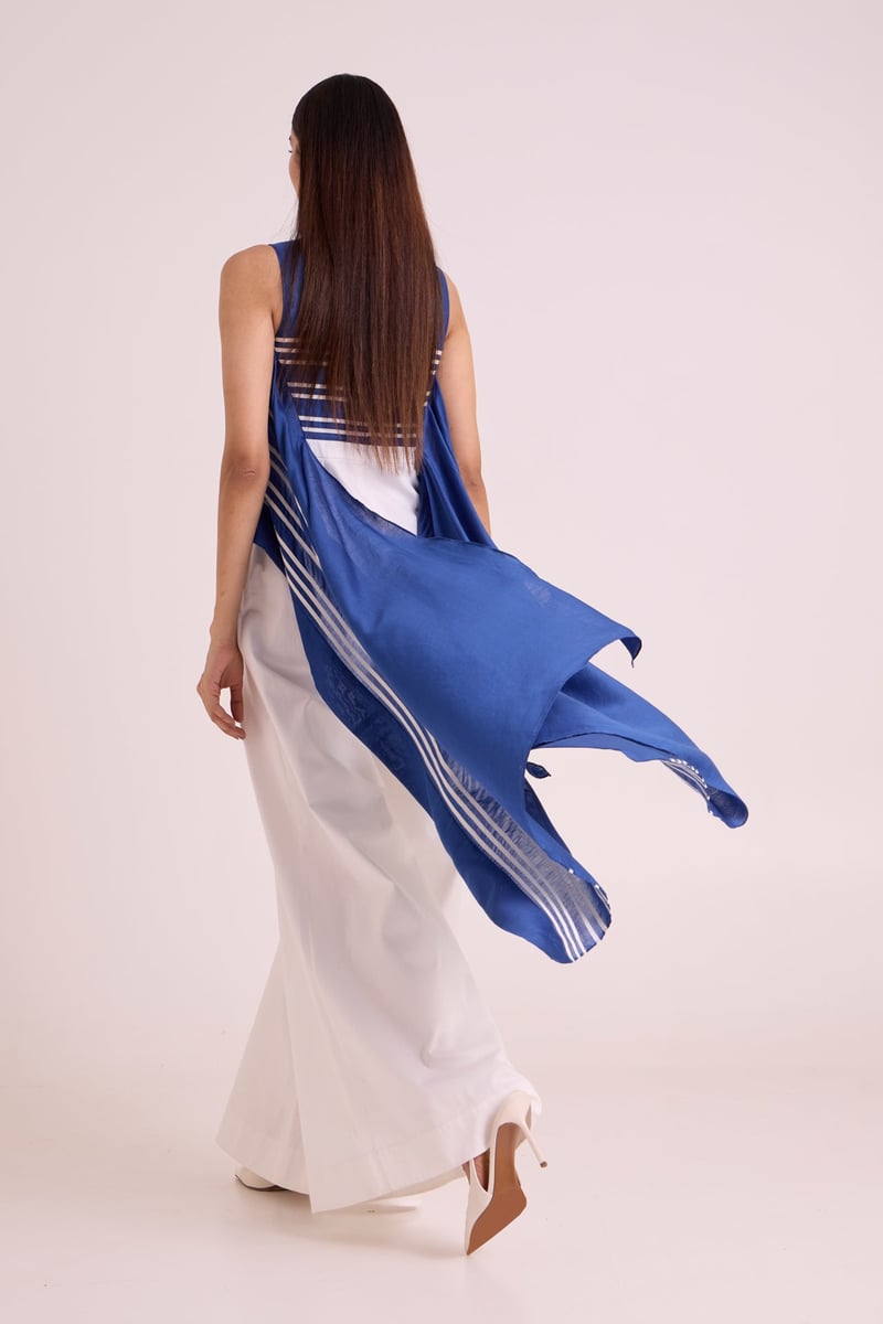 Electric Blue Colorblock Wide-Leg Jumpsuit with Overlay